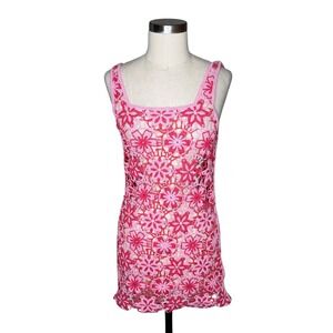 ZARA Special Edition Crochet Floral Mini Dress Pink Boho Festival Women's Size S